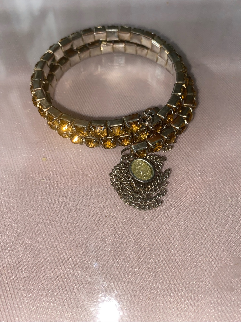 Gold Crystal Stretch/wrap  Bracelet with Chain Charm